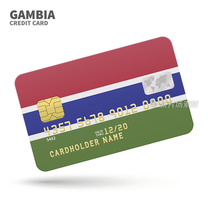 Credit card with Gambia flag background for bank, presentations and